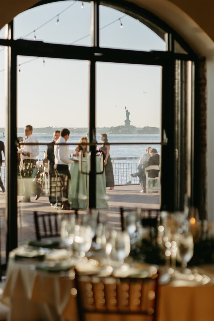 photos of dinner and cocktail hour at brooklyn wedding venue