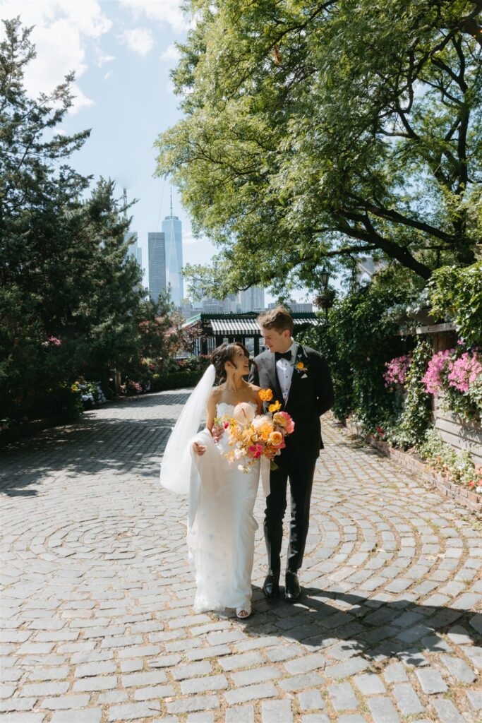 couple walking on road during elopement